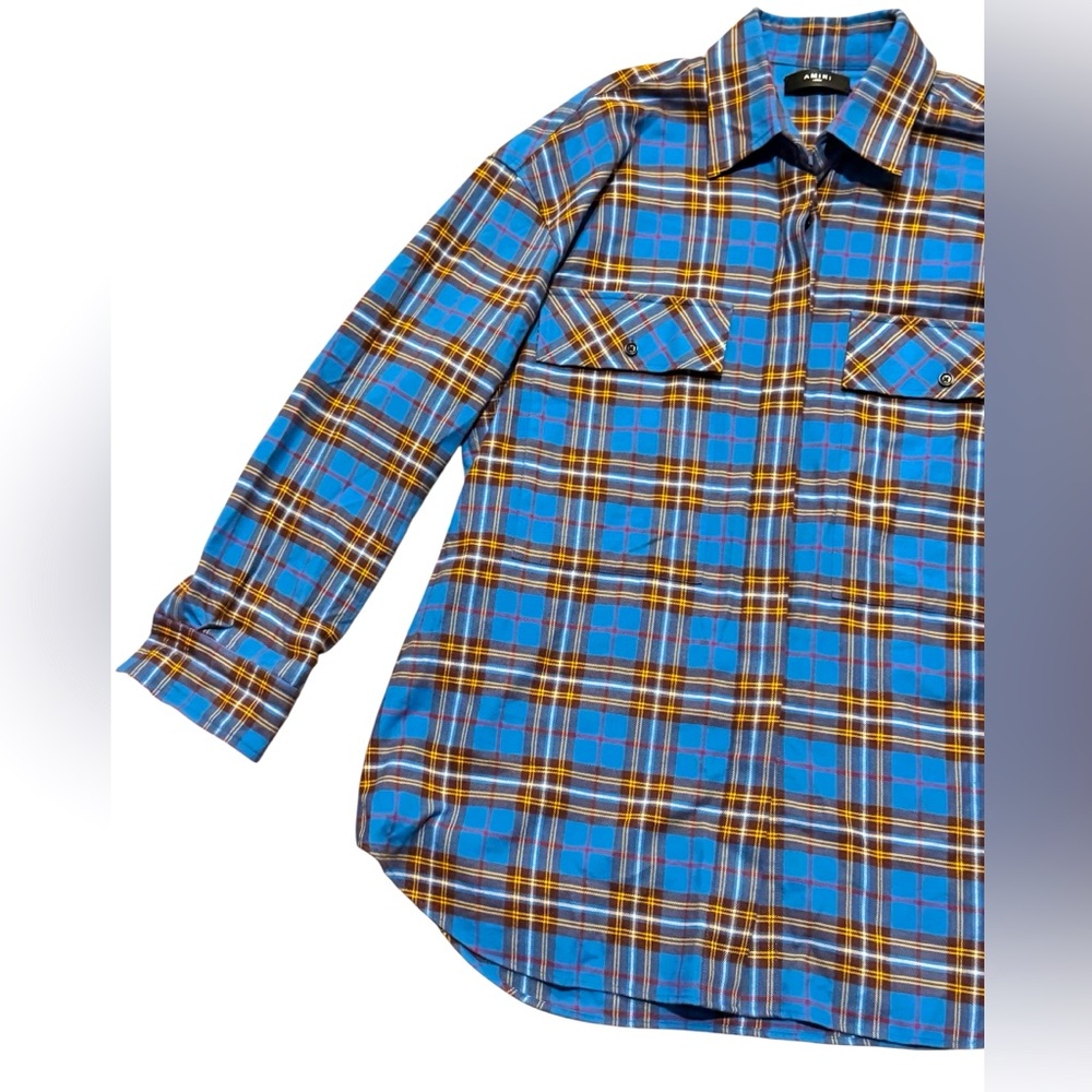 AMIRI Blue and Brown Checkered Shirt Plaid Size Large Button Down - Picture 6 of 10